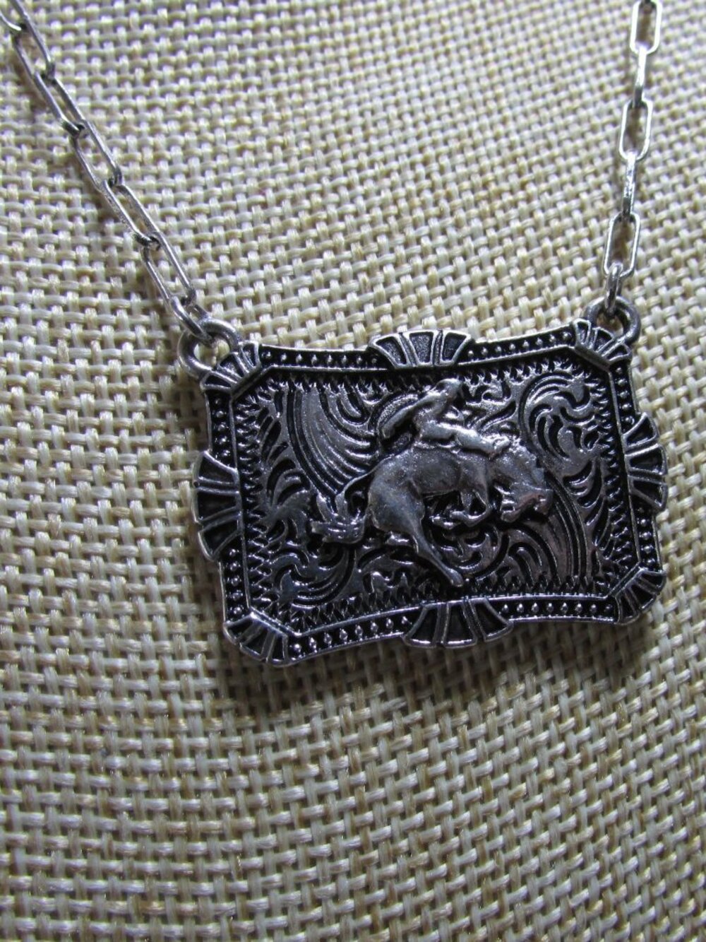 Tipi Western Bronc Rider Rodeo Pendant Necklace - SN0949SB - Picture 2 of 2